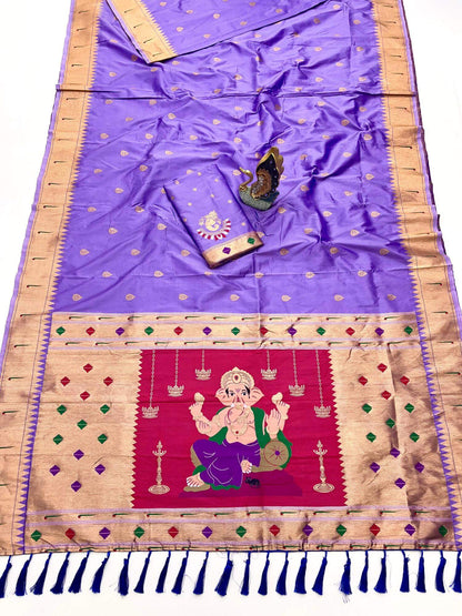 Devastating Lavender Paithani Silk Saree With Angelic Blouse Piece