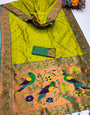 Scrumptious Parrot Paithani Silk Saree With Pleasurable Blouse Piece