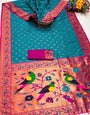 Woebegone Rama Paithani Silk Saree With Panoply Blouse Piece