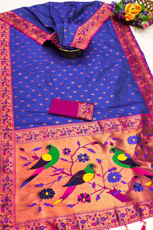 Load image into Gallery viewer, Forbearance Royal Blue Paithani Silk Saree With Chatoyant Blouse Piece
