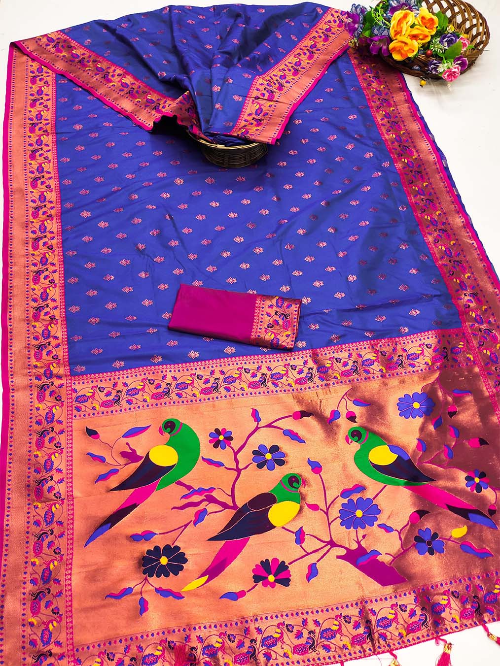 Forbearance Royal Blue Paithani Silk Saree With Chatoyant Blouse Piece