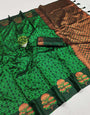 Exquisite Dark Green Soft Banarasi Silk Saree With Snappy Blouse Piece