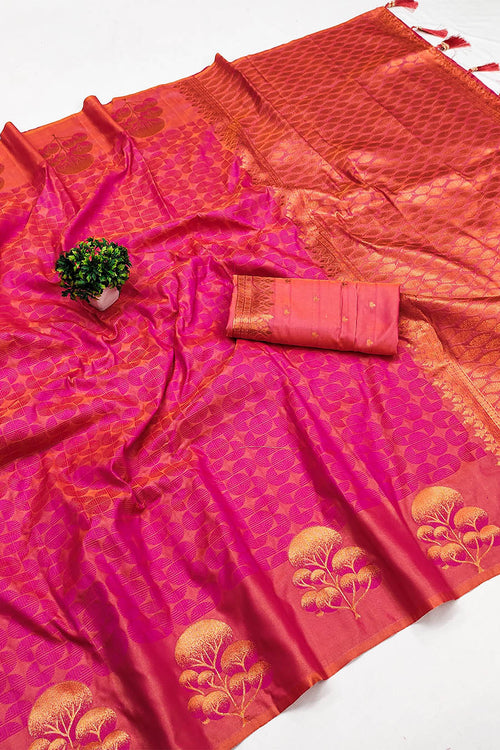 Load image into Gallery viewer, Symmetrical Dark Pink Soft Banarasi Silk Saree With Serendipity Blouse Piece
