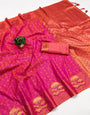 Symmetrical Dark Pink Soft Banarasi Silk Saree With Serendipity Blouse Piece