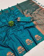 Rhapsodic Rama Soft Banarasi Silk Saree With Lustrous Blouse Piece