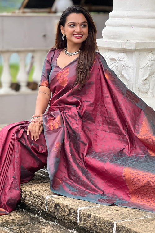 Load image into Gallery viewer, Vivacious Wine Soft Banarasi Silk Saree With Elaborate Blouse Piece
