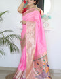 Gorgeous Baby Pink Paithani Silk Saree With Surpassing Blouse Piece