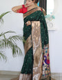 Amazing Dark Green Paithani Silk Saree With Stylish Blouse Piece