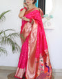 Invaluable Dark Pink Paithani Silk Saree With Blooming Blouse Piece