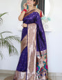 Pleasant Navy Blue Paithani Silk Saree With Ideal Blouse Piece