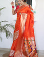 Brood Orange Paithani Silk Saree With Desultory Blouse Piece