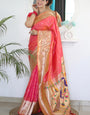 Lassitude Pink Paithani Silk Saree With Redolent Blouse Piece