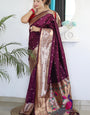 Exquisite Wine Paithani Silk Saree With Jubilant Blouse Piece