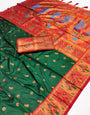 Piquant Dark Green Paithani Silk Saree With Radiant Blouse Piece