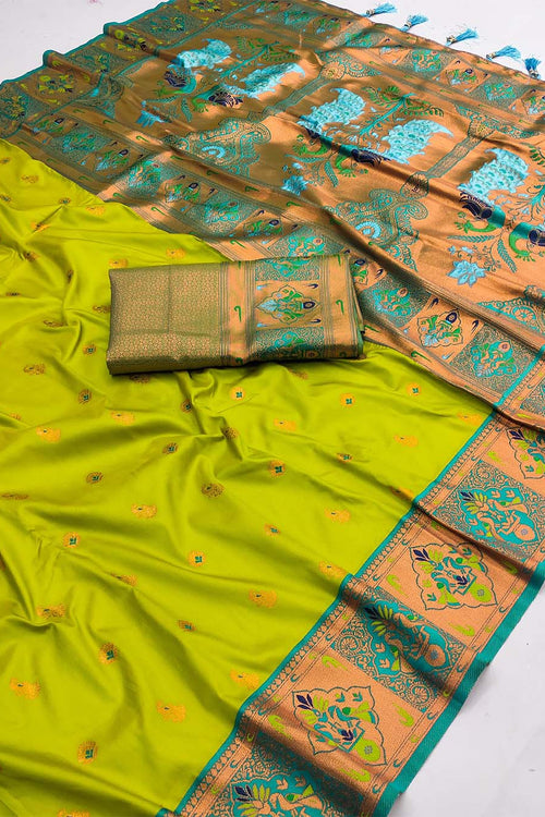 Load image into Gallery viewer, Whimsical Parrot Paithani Silk Saree With Resplendent Blouse Piece
