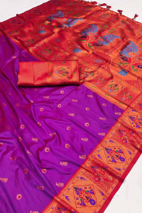 Load image into Gallery viewer, Imaginative Purple Paithani Silk Saree With Amiable Blouse Piece
