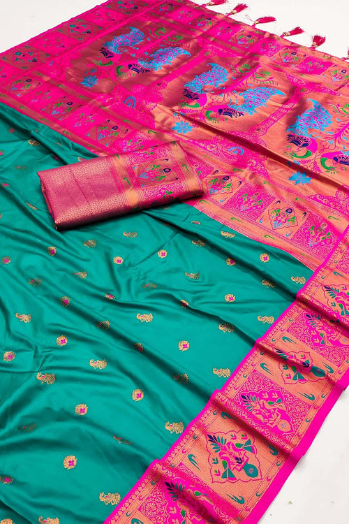 Load image into Gallery viewer, Serendipity Rama Paithani Silk Saree With Lissome Blouse Piece
