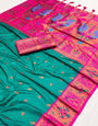 Serendipity Rama Paithani Silk Saree With Lissome Blouse Piece