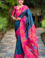 Ephemeral Teal Blue Paithani Silk Saree With Dalliance Blouse Piece