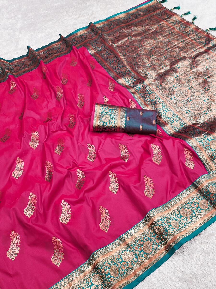 Comely Dark Pink Soft Banarasi Silk Saree With Fancifull Blouse Piece