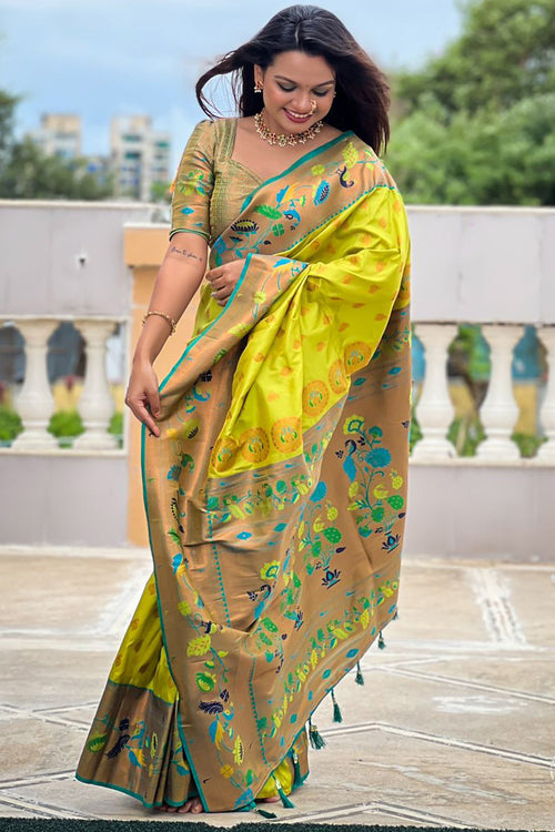 Load image into Gallery viewer, Flaunt Parrot Paithani Silk Saree With Gratifying Blouse Piece
