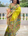 Flaunt Parrot Paithani Silk Saree With Gratifying Blouse Piece