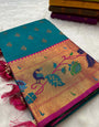 Delightful Rama Paithani Silk Saree With Inspiring Blouse Piece