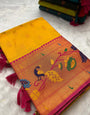 Redolent Yellow Paithani Silk Saree With Devastating Blouse Piece