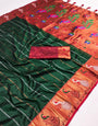 Fugacious Dark Green Paithani Silk Saree With Dalliance Blouse Piece