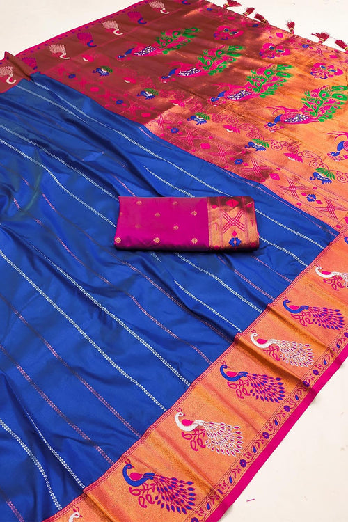 Load image into Gallery viewer, Deserving Royal Blue Paithani Silk Saree With Exceptional Blouse Piece
