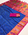 Deserving Royal Blue Paithani Silk Saree With Exceptional Blouse Piece