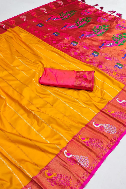 Load image into Gallery viewer, Brood Yellow Paithani Silk Saree With Ebullience Blouse Piece
