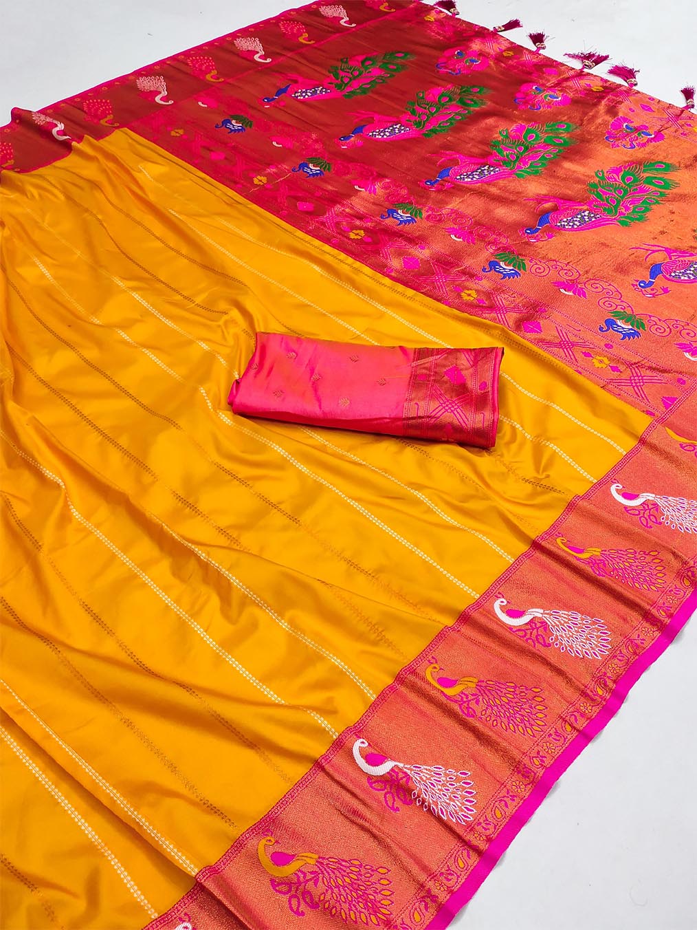 Brood Yellow Paithani Silk Saree With Ebullience Blouse Piece