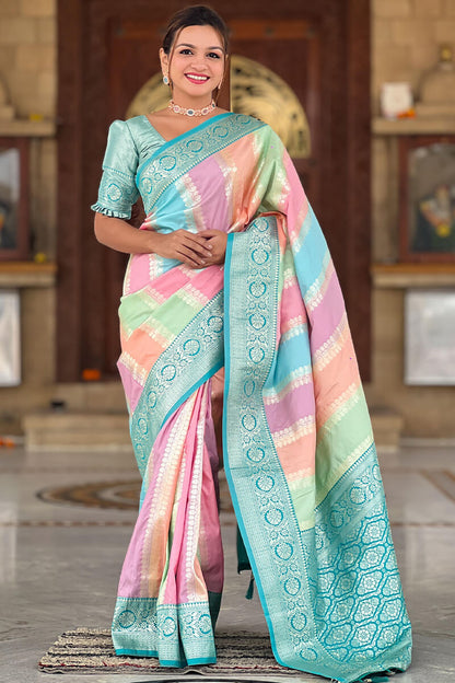 Inimitable Multicolor Soft Banarasi Silk Saree With Hypnotic Blouse Piece