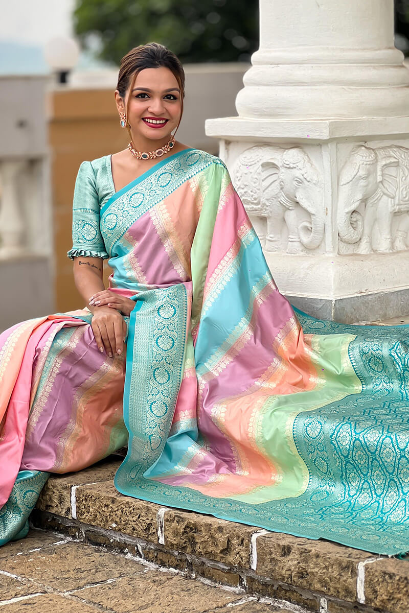 Inimitable Multicolor Soft Banarasi Silk Saree With Hypnotic Blouse Piece