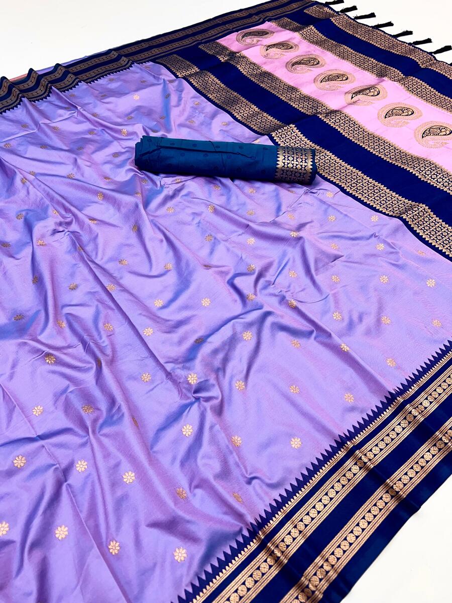 Blissful Lavender Soft Banarasi Silk Saree With Sonorous Blouse Piece