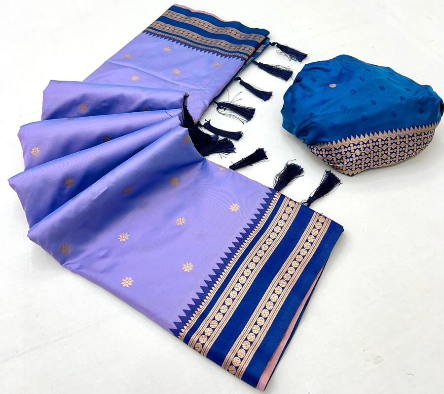 Blissful Lavender Soft Banarasi Silk Saree With Sonorous Blouse Piece