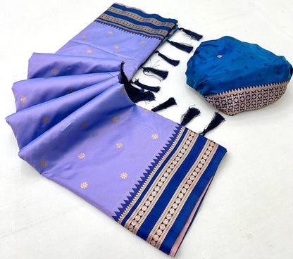 Blissful Lavender Soft Banarasi Silk Saree With Sonorous Blouse Piece
