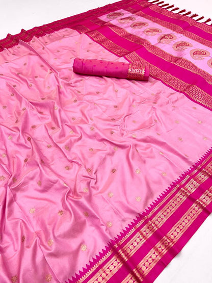 Grandiose Pink Soft Banarasi Silk Saree With Prodigal Blouse Piece