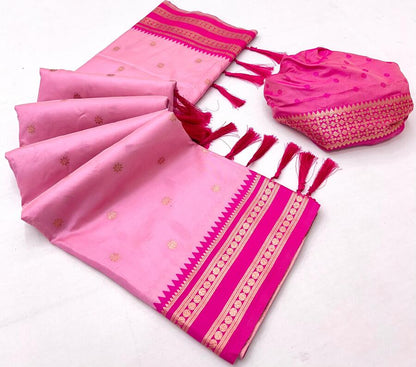 Grandiose Pink Soft Banarasi Silk Saree With Prodigal Blouse Piece