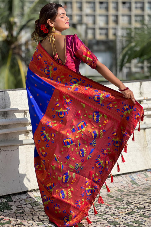 Load image into Gallery viewer, Deserving Royal Blue Paithani Silk Saree With Adorable Blouse Piece
