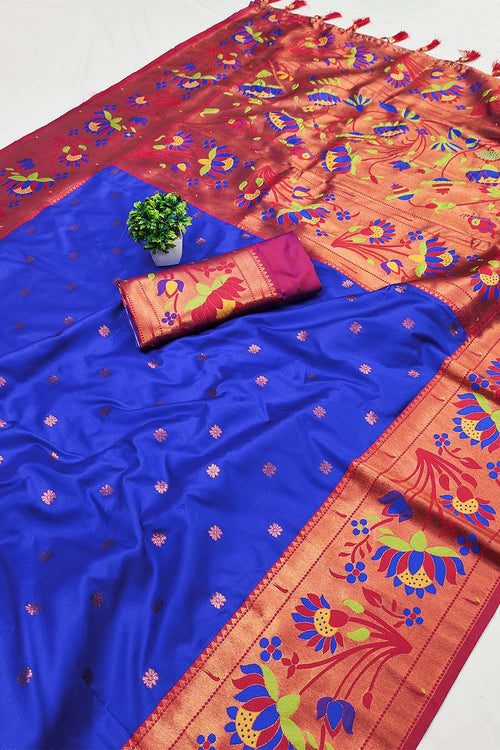 Load image into Gallery viewer, Deserving Royal Blue Paithani Silk Saree With Adorable Blouse Piece
