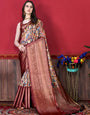 Glowing Beige Kalamkari Printed Saree With Refreshing Blouse Piece