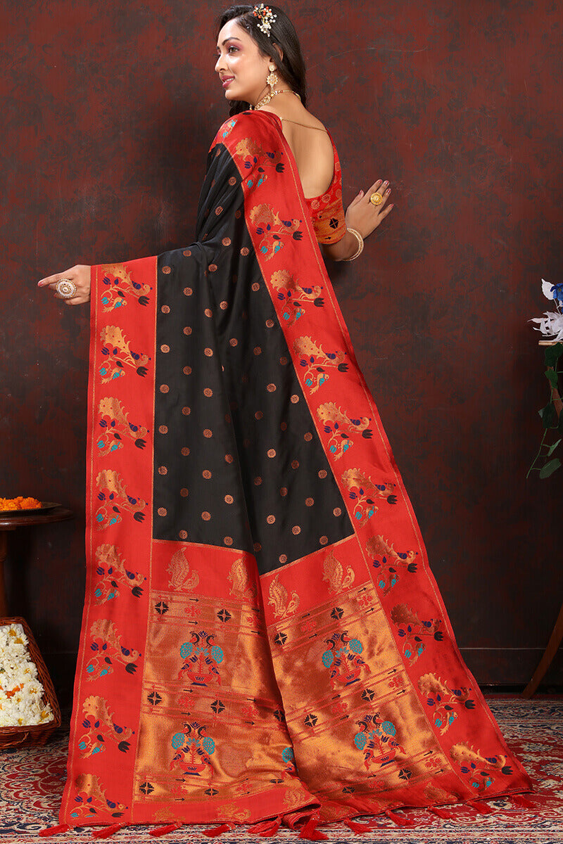 Ravishing Black Paithani Silk Saree With Intricate Blouse Piece