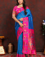 Capricious Blue Paithani Silk Saree With Glowing Blouse Piece