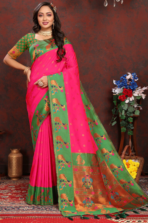 Load image into Gallery viewer, Arresting Dark Pink Paithani Silk Saree With Opulent Blouse Piece
