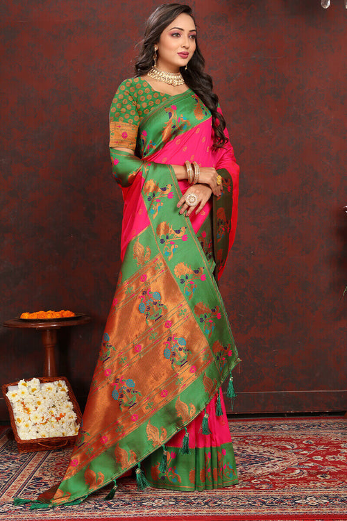 Load image into Gallery viewer, Arresting Dark Pink Paithani Silk Saree With Opulent Blouse Piece
