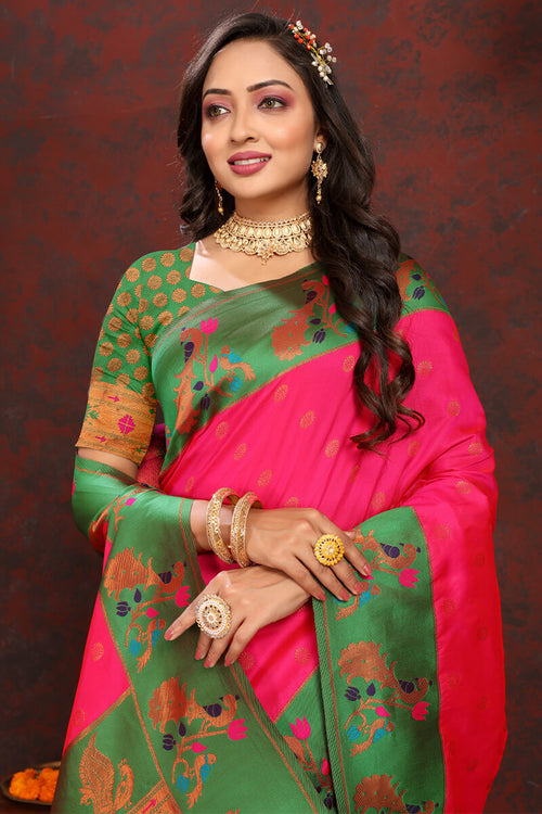 Load image into Gallery viewer, Arresting Dark Pink Paithani Silk Saree With Opulent Blouse Piece
