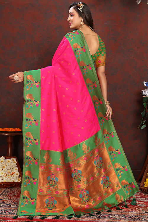 Load image into Gallery viewer, Arresting Dark Pink Paithani Silk Saree With Opulent Blouse Piece
