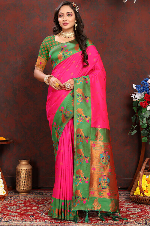 Load image into Gallery viewer, Arresting Dark Pink Paithani Silk Saree With Opulent Blouse Piece
